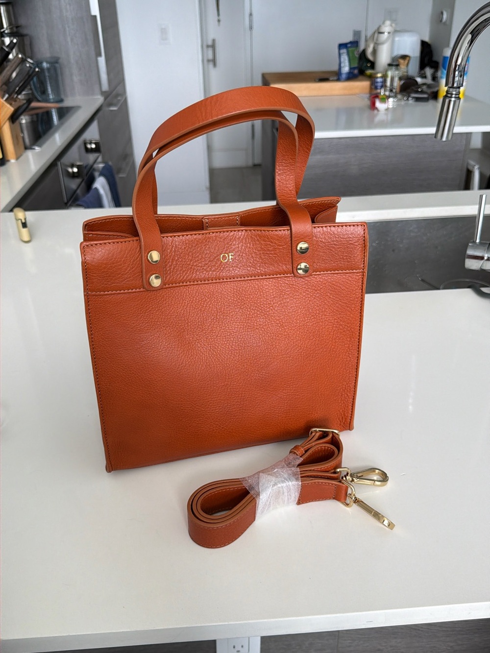 Mark & Graham Pebbled Leather Tote in Cognac